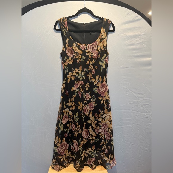 connected apparel Dresses & Skirts - Connected Apparel Black and Purple Floral Midi Dress